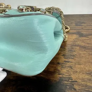 Chloé Elsie Shoulder Bag Small Turquoise Leather Chain Strap Rhinestone Gold thumbnail 16
