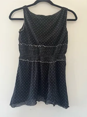 Vintage Black Polka Dot Babydoll Top Small Sleeveless Empire Waist 2000s thumbnail 5