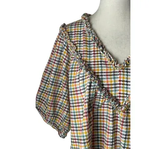 Old Navy‎ Ruffle Dobby Gingham Top Women Medium White Cotton Puff Sleeve Cotton thumbnail 5