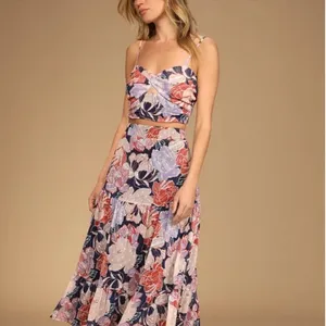 Lulus Floral Two Piece‎ Midi Dress Set XL Floating Through Flowers Boho thumbnail 8