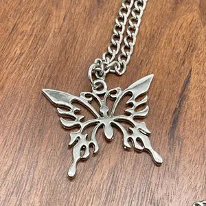 Butterfly Pendant Necklace Silver Tone Cyber Y2K Goth Alt Festival Fairy McBling thumbnail 3