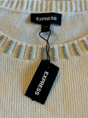 Express white long sleeve crew neck sweater rhinestone embellishments size L thumbnail 9