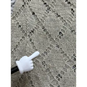 Womens Crochet Knit Cardigan Long Duster Metallic Beige Fringe Boho Cover Up L thumbnail 14