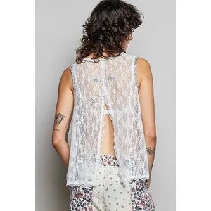 POL Printed Woven Lace Back Round Neck Sleeveless Top - Medium thumbnail 4