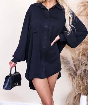 New Black Collared Neck Long Sleeve Top/Dress Size Medium thumbnail 2