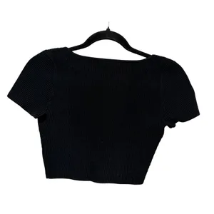 Babaton Aritzia Black Ribbed Square Neck Crop Top Short Sleeve Small 92536 thumbnail 2