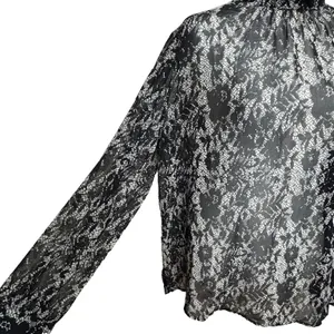 Who What Wear Blouse Black Floral Lace Print Mock Neck‎ Victorian Semi-Sheer L thumbnail 2