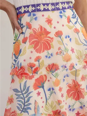 Farm Rio X Anthropologie Tiered Midi Skirt Women Small Cream Tropical Floral NWT thumbnail 3