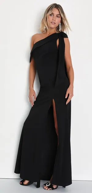 NWT Lulus Stepped Out Stunning Black One-Shoulder Mermaid Maxi Dress Size M thumbnail 1