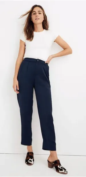 Madewell Satin Drapey Tapered Pleat Pants Large‎ blue thumbnail 1