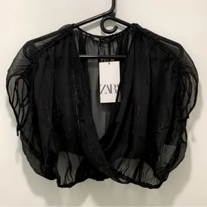 ZARA METALLIC THREAD SHEER CROP TOP in Black Gold, Size XS, NWT thumbnail 7