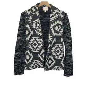 SKIES ARE BLUE Women's Medium Knit Blazer Aztec Southwest Black White Cardigan thumbnail 2