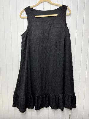 HALARA‎ Sleeveless tank Black Textured Ruffle-Hem Midi Dress Size XL NEW thumbnail 2
