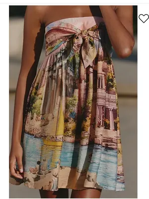Nwot CELANDINE Strapless Bow-Front Mini Dress $128 fall party angelic print boho thumbnail 2