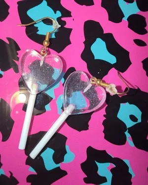 Urban Outfitters Glitter heart lollipop earrings thumbnail 1