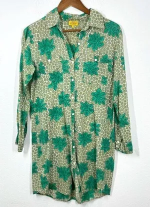 Roberta Roller Rabbit Green Mini Shirt Dress Palm Leaf Cotton Classic Preppy thumbnail 1