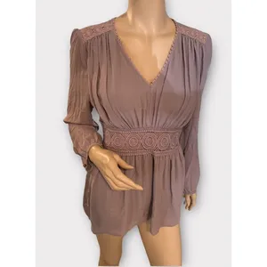 Entro‎ Boho Tunic Top Pleated Front Crochet Size Small thumbnail 3