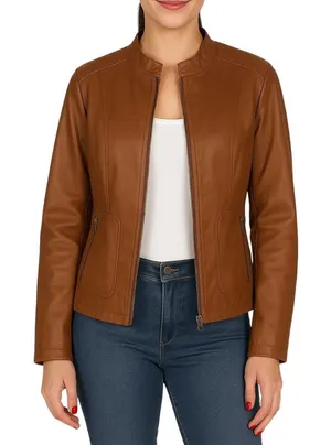 Y2k George Brown Faux Leather Moto Jacket Extra Small Women's Casual Jacket thumbnail 1