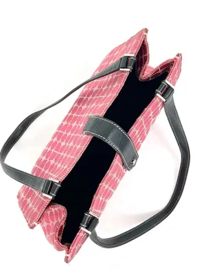 Vintage Y2K Kate Spade Noel Dot Pink Jacquard Black Leather Tote Shoulder Bag thumbnail 3