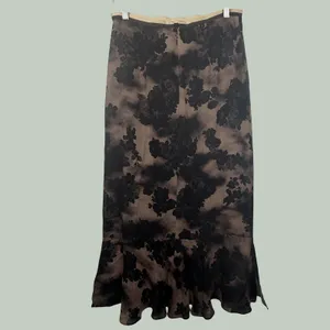 VTG Drama Floral Bias Cut Maxi Skirt 8 Taupe Black Made USA‎ Dark Academia thumbnail 3