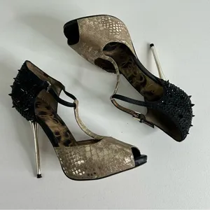 Sam Edelman Scarlett Black‎ and Gold Heels Size 7.5 thumbnail 7
