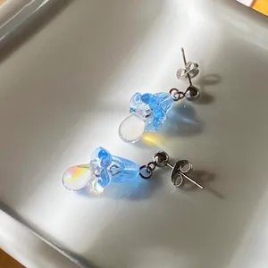 quality Czech glass beads & German acrylic flower beads cute fairy cottage style dangle earrings💐🩵 thumbnail 3