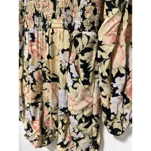 American Eagle Vintage Floral‎ Smocked Romper Long Sleeve Pockets Black Large thumbnail 5