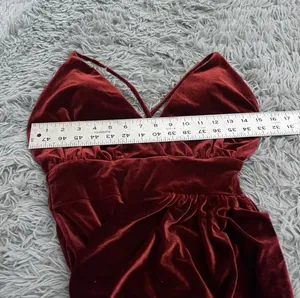 Burgundy Merlot Velvet Formal Mermaid Dress Maxi Strap Womens XS Small Formal thumbnail 3