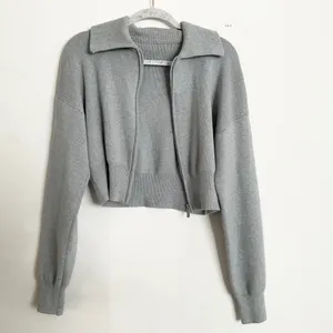 Alo Yoga Scholar Knit Cropped Full Zip Jacket Athletic Heather Grey S thumbnail 5