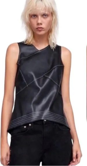 Zara Basic Faux Leather Sleeveless Top thumbnail 1