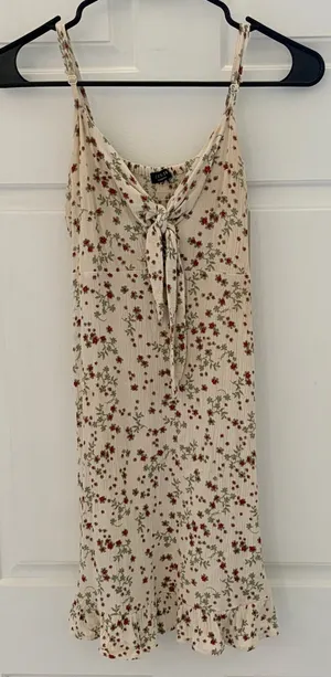 Cotton On Cream Floral Tie-Front Slip with Red & Green Print thumbnail 1