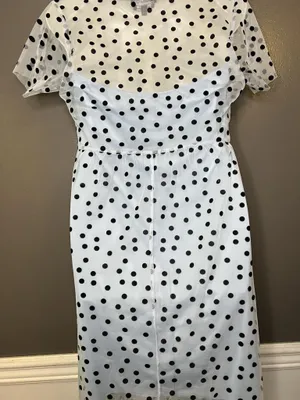 Wednesday's Girl Dress Womens Small Polka Dot Mesh Sheer Fit Flare Midi Blue thumbnail 8