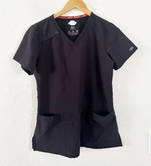 Dickies Scrub Top XS EDS Essentials Black V-Neck 4-Way Stretch DK615 thumbnail 1