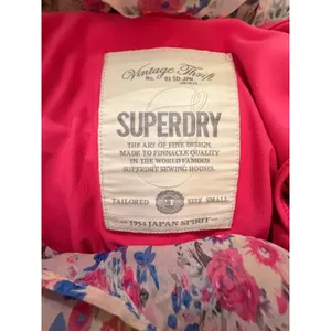 Superdry Floral Chiffon Mini Dress Pink Flutter Sleeve Layered Size Small thumbnail 6