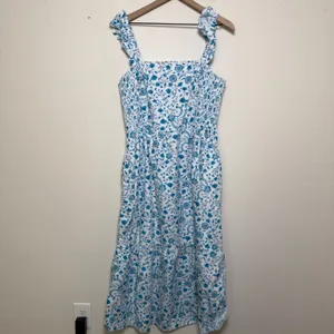 Draper James Women Midi Dress XXL Blue Floral Smocked Cottage Flutter‎ Sleeve thumbnail 2