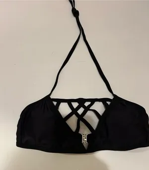 Strappy Black Halter Bikini Top Size L thumbnail 1