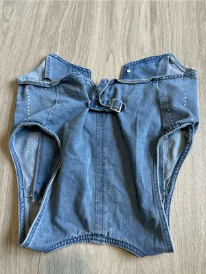 Forever 21 Blue Denim Studded V-Neck Crop Vest thumbnail 3