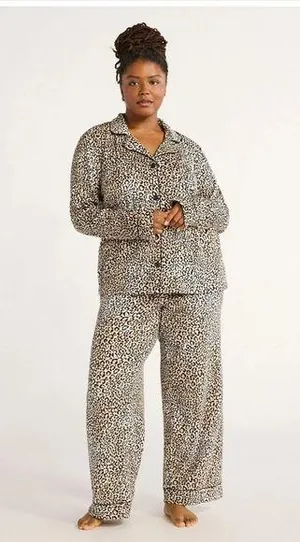 Joyspun leopard plus size pajama pant set woman size 2X 18W-20W long sleeve thumbnail 1
