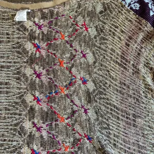 Free People Fressia Pullover Sweater Boho Tunic Mixed Knit Embroidered M/L thumbnail 3