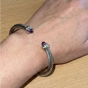 Silver Cable Bracelet with Amethyst Accents thumbnail 4