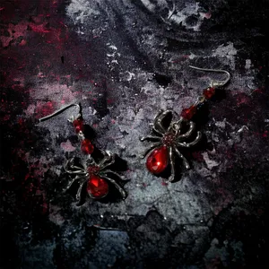 Spider Design With Red Faux Zircon Inlaid Dangle‎ Earrings Retro Goth Style thumbnail 4
