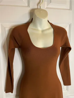 A.L.C. Long Sleeve Scoop Neck Maxi Dress in Chestnut Brown Asymmetrical Size XS thumbnail 3