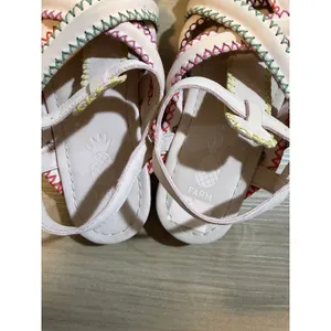 Farm Rio Zigzag‎ Stitch 5 Nude Pink Multi Color Stitch Strappy Slingback Brazil thumbnail 6