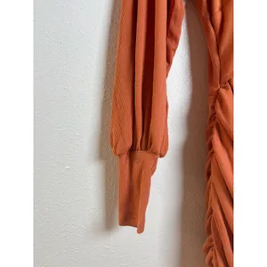 Hello Molly Dress Small Long Sleeve Cutout Ruched Mini Burnt Orange Ribbed Twist thumbnail 4
