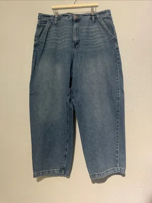 Wild Fable Baggy Skater Jeans Cinch Back Barrel Leg Denim Light Wash Size 16R thumbnail 2
