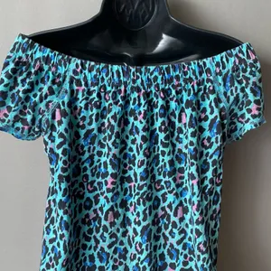 Vintage‎ Beach XS Teal Pink Leopard Off Shoulder Mini Dress Animal Print Summer thumbnail 10