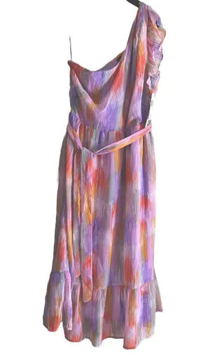 Midi Dress One Shoulder Flutter Sleeve Medium Womens Garden Party Chic thumbnail 1