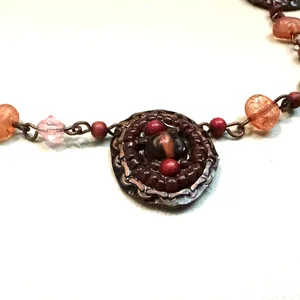 Unique Bronze and Pink Beaded Pendant Necklace thumbnail 6