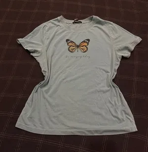 Forever 21 Sage Green Tee with Butterfly Graphic thumbnail 1