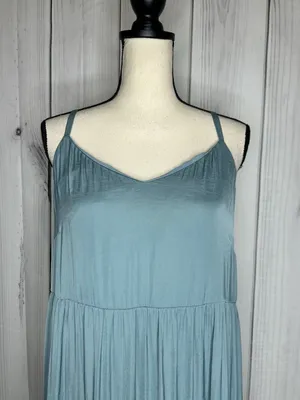 Soma WKND Tiered Satin Maxi Bra Dress Sz L Adjustable Straps Mineral Green thumbnail 2